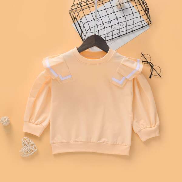 

Toddler Girls Ruffle Trim Tape Sweatshirt, Baby pink