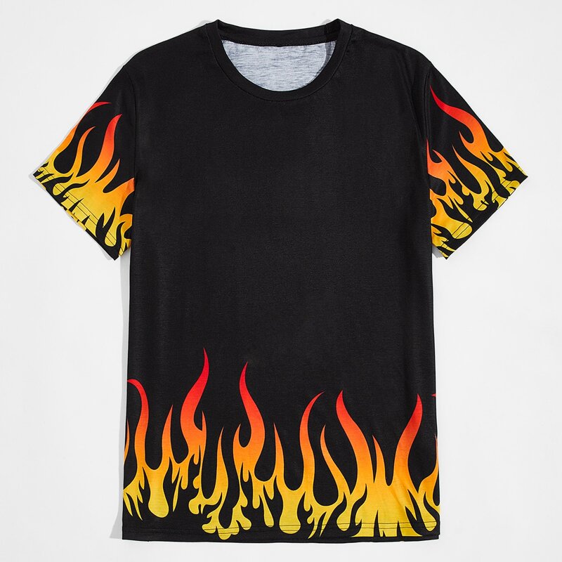 

Men Fire Print Tee, Black