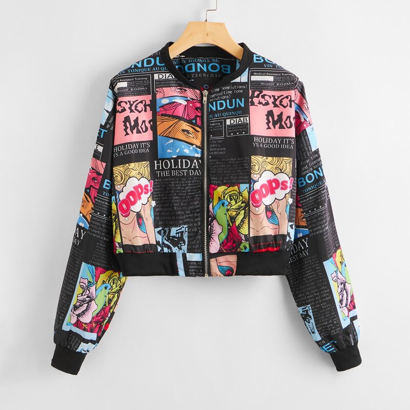 

Pop Art Print Crop Jacket, Multicolor