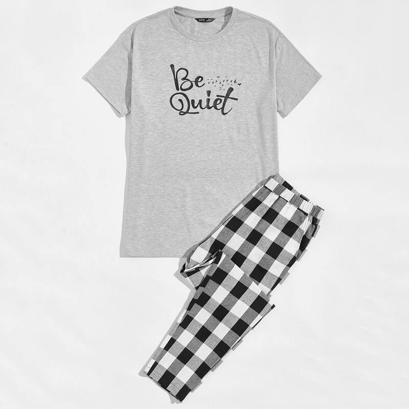 

Guys Slogan Graphic Tee & Buffalo Plaid Pants PJ Set, Multicolor