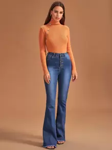 SHEIN Essnce 高腰前紐扣傘狀腿牛仔褲