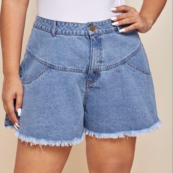 

Plus Raw Hem Denim Shorts, Medium wash