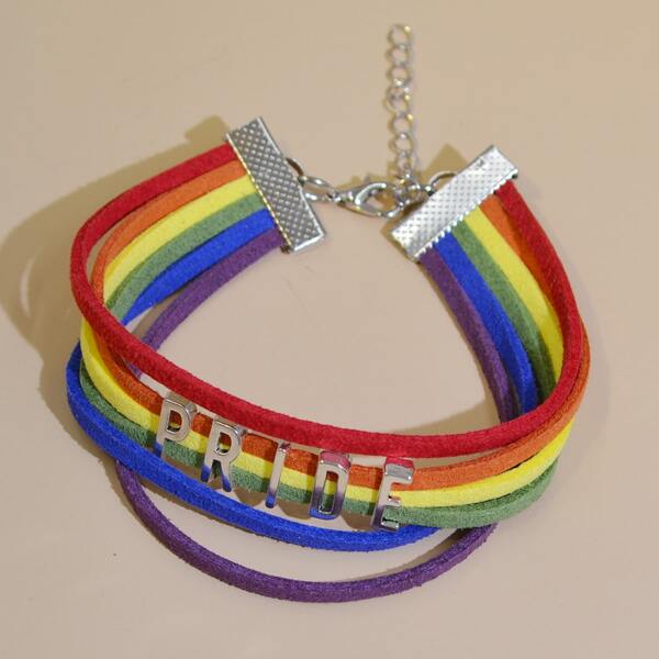 

Men Rainbow Stripe Layered Bracelet, Multicolor