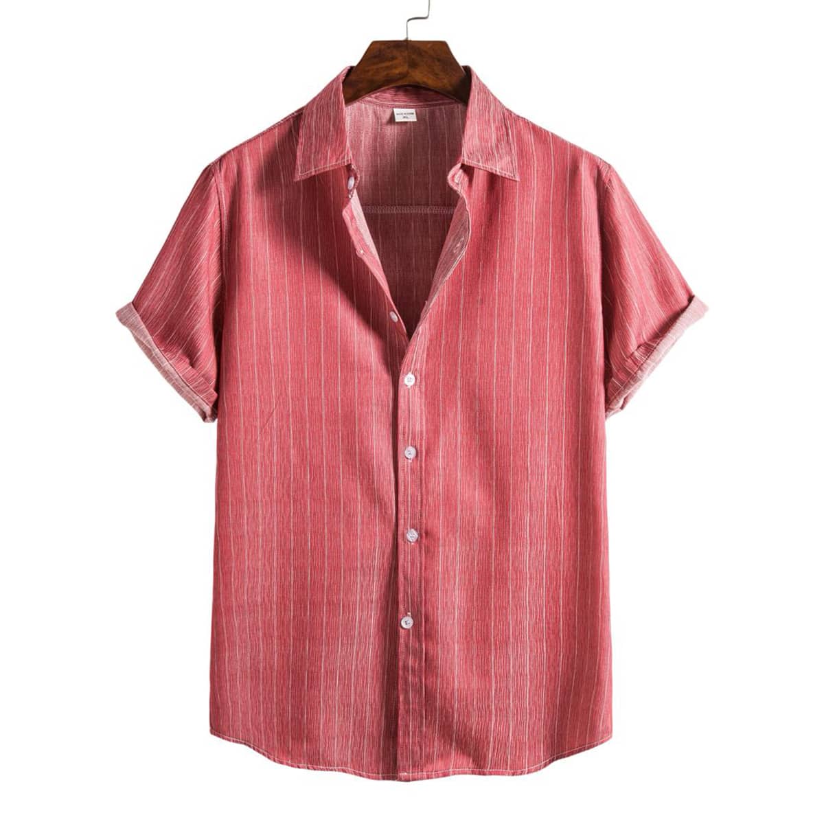 

Guys Button Front Striped Shirt, Rose red