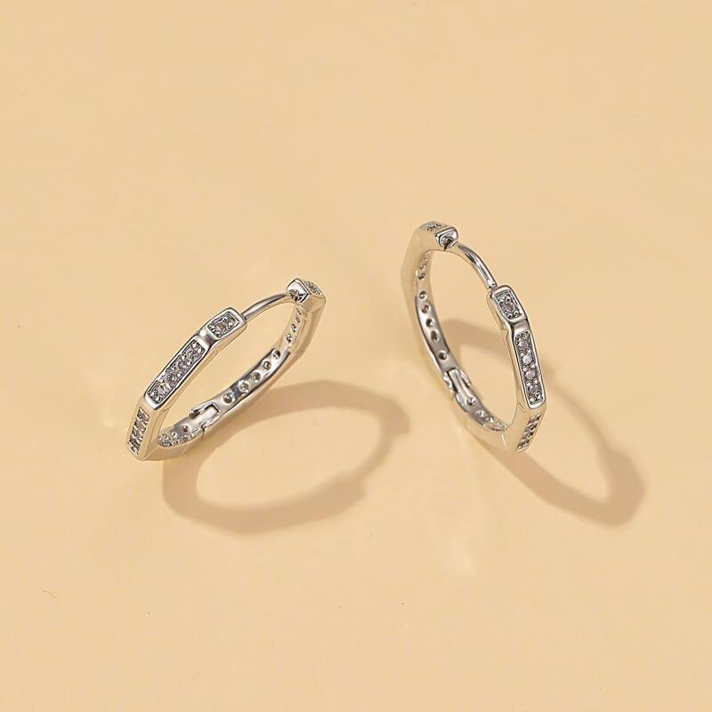 

Rhinestone Decor Hoop Earrings, Silver