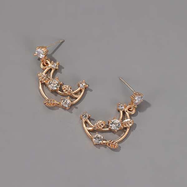 

Rhinestone Decor Moon Drop Earrings, Gold