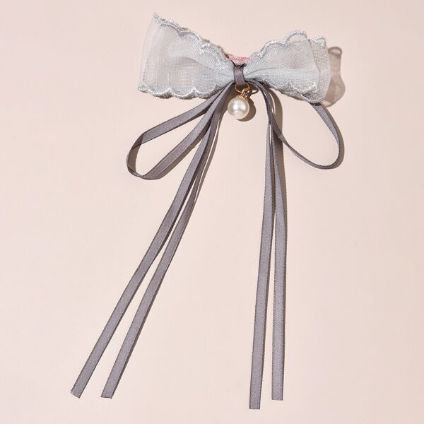 

Girls Faux Pearl Bow Hair Clip, Light grey