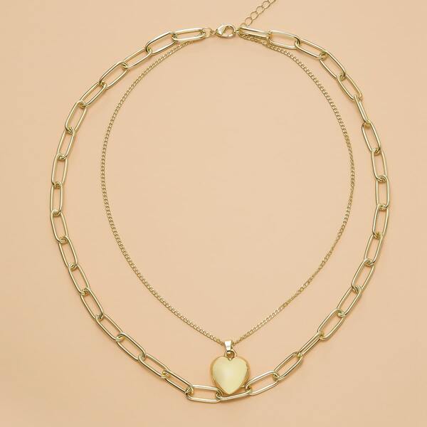 

Heart Charm Layered Necklace, Gold