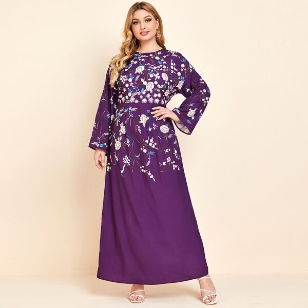 

Plus Drop Shoulder Split Hem Floral Dress, Purple