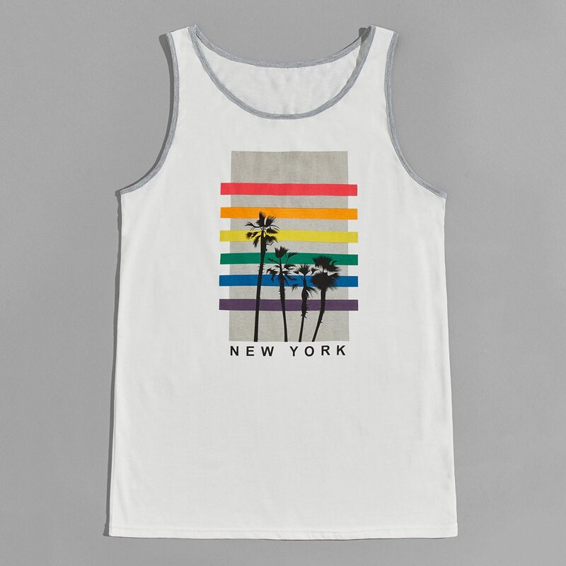 

Guys Plants & Letter Graphic Tank, White