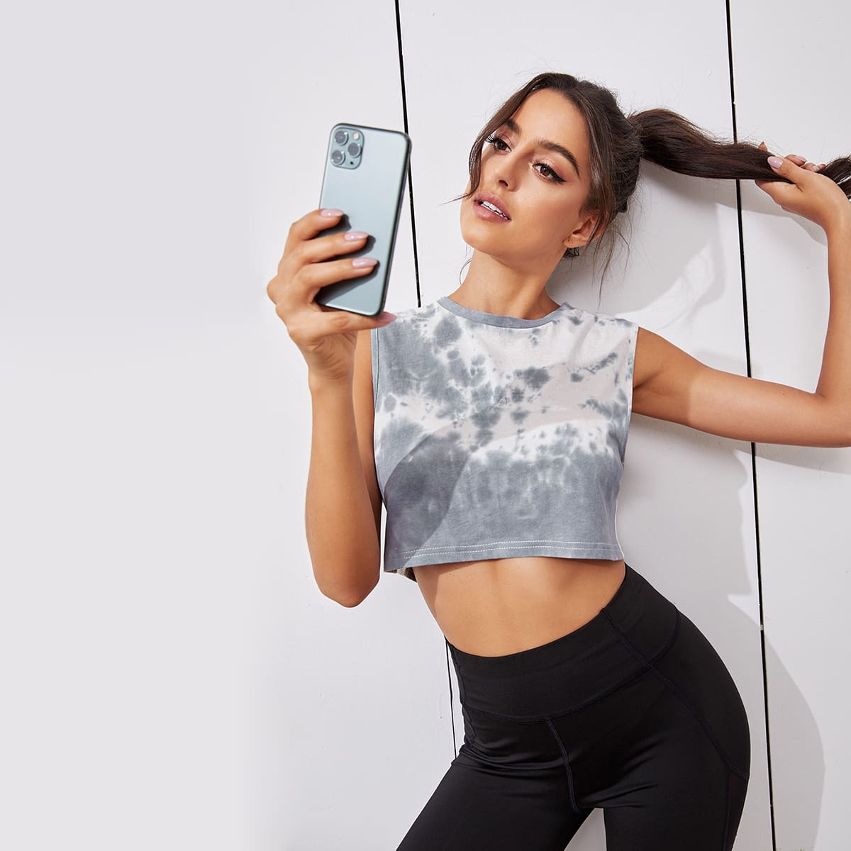 

Mesh Insert Back Tie Dye Sport Tank Top, Grey