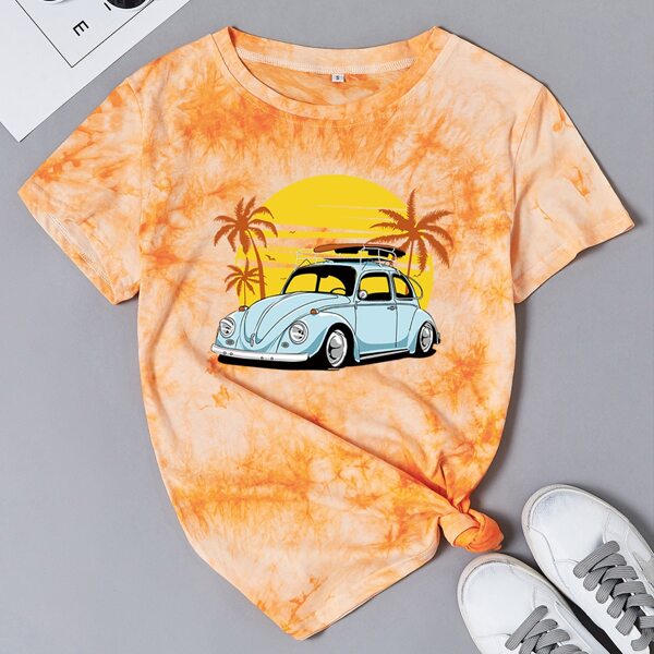 

Tie Dye Car Print Tee, Orange