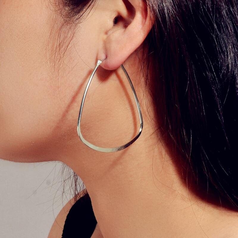 

Water Drop Hoop Earrings, Silver
