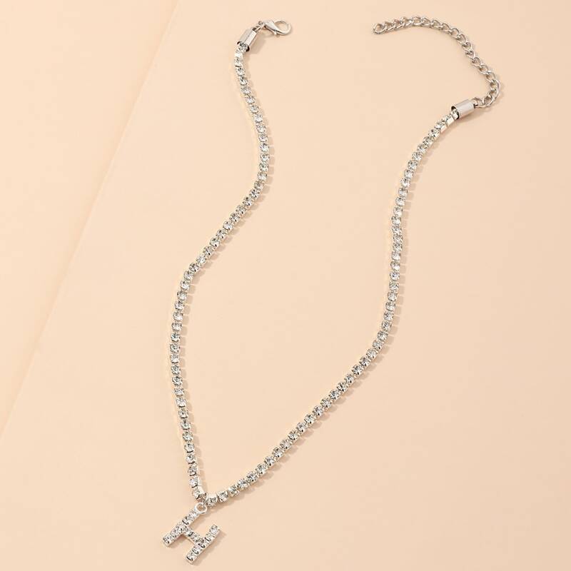 

Rhinestone Letter Charm Necklace, Silver