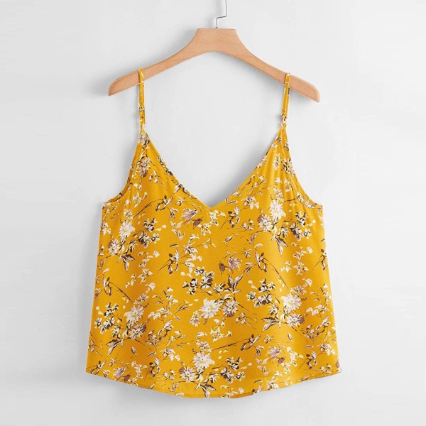 

Plus Double V-Neck Floral Cami Top, Yellow