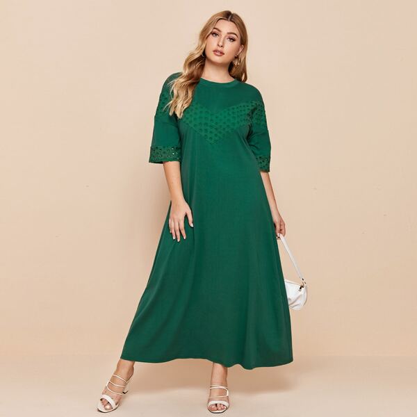 

Plus Eyelet Embroidery Tunic Dress, Dark green