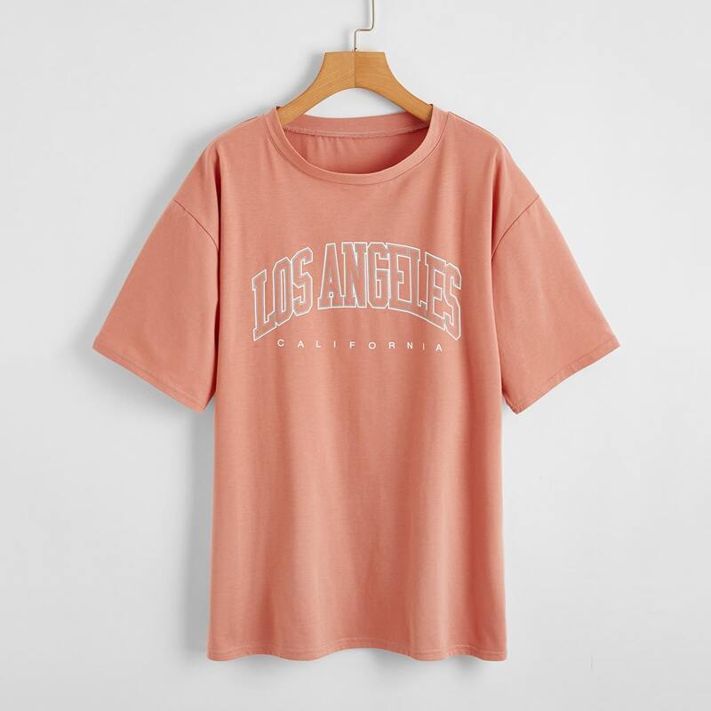 

Letter Graphic Oversized Tee, Rusty rose