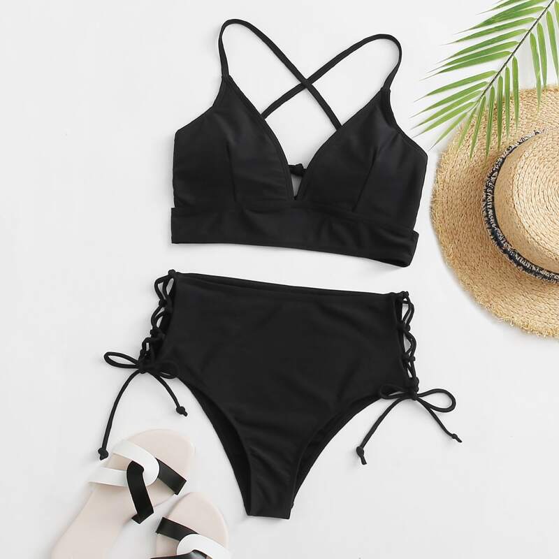 

Lace Up Black Bikini Swimsuit