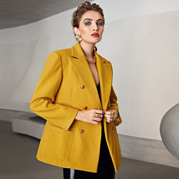 

Double -breasted Pocket Patched Blazer, Yellow