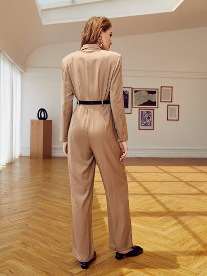 Button Front Belted Shirt Jumpsuit