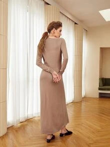 Seusyu 鏤空正面不對稱領毛衣連衣裙