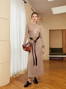 Seusyu 鏤空正面不對稱領毛衣連衣裙