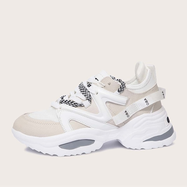 

Lace-up Front Mesh Panel Chunky Sneakers, Grey