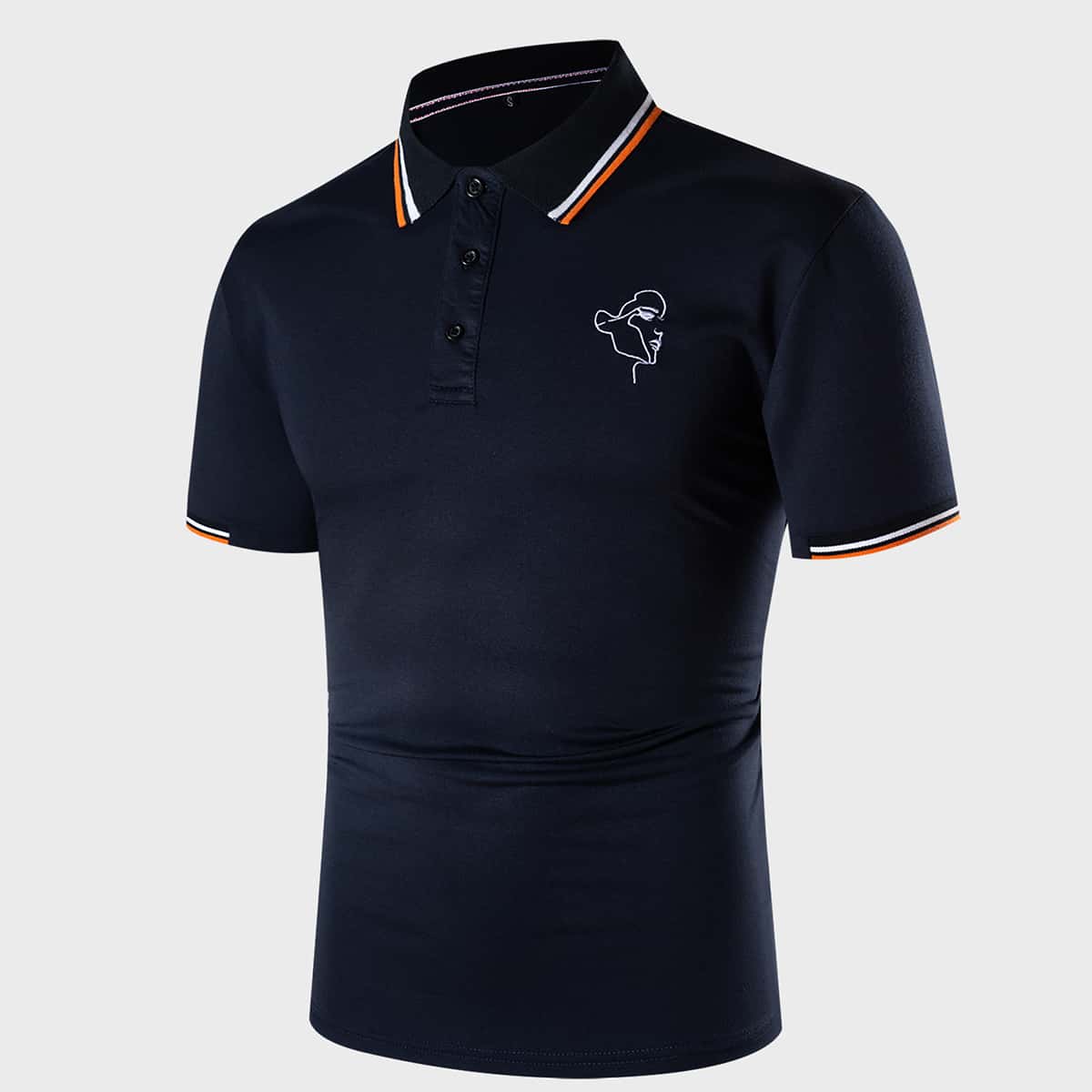 

Guys Striped Figure Embroidered Polo Shirt, Navy blue