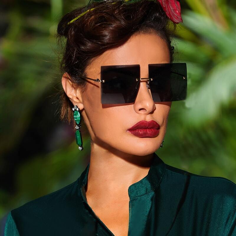 

Rimless Square Sunglasses With Case