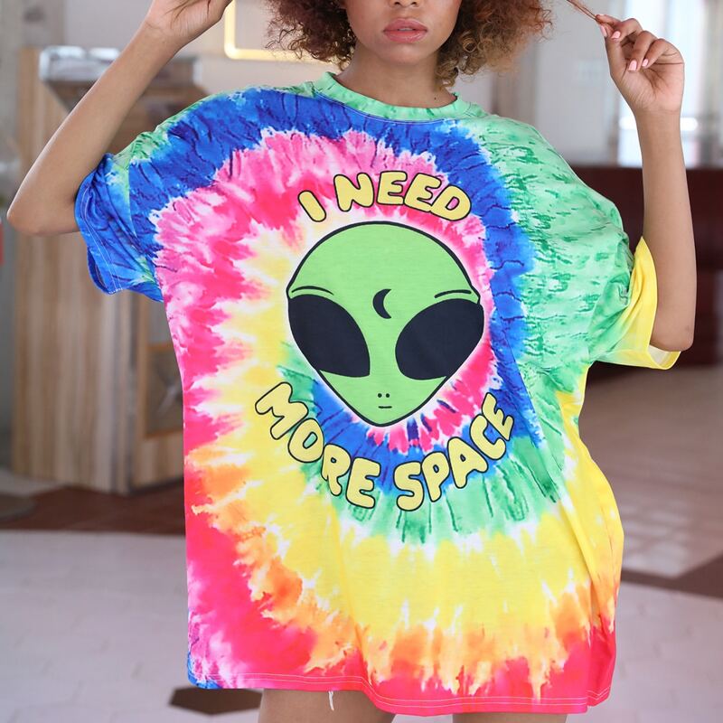 

Alien Graphic Tie Dye Oversized Tee, Multicolor
