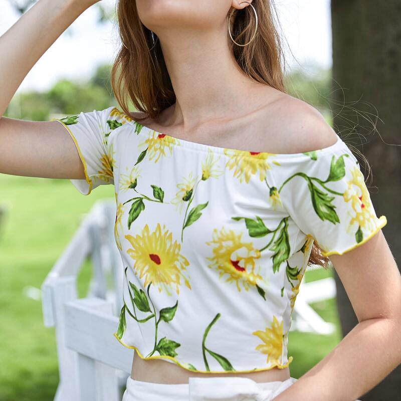 

Flower Off Shoulder Top, Multicolor