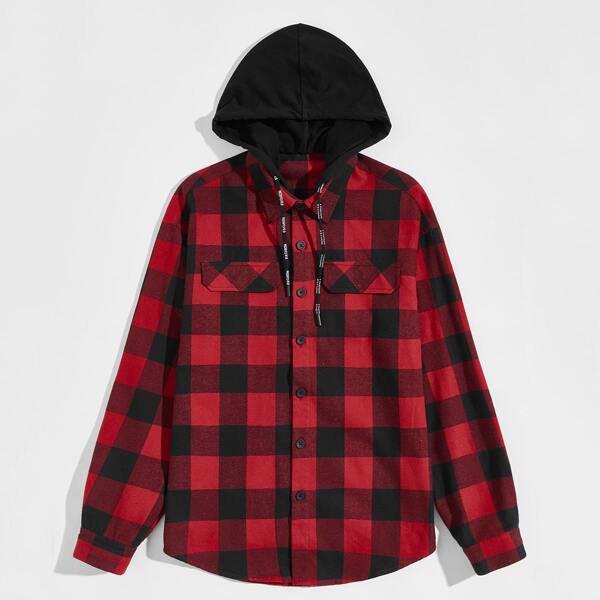 

Men Flap Detail Buffalo Plaid Hooded Jacket, Multicolor