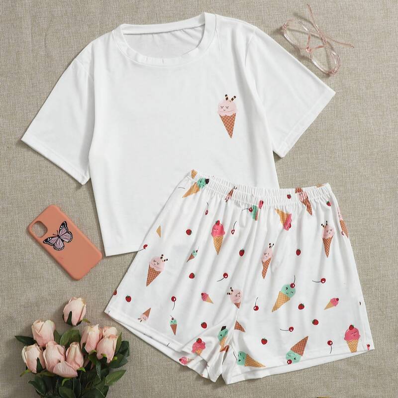 

Fruit & Ice Cream Graphic PJ Set, White