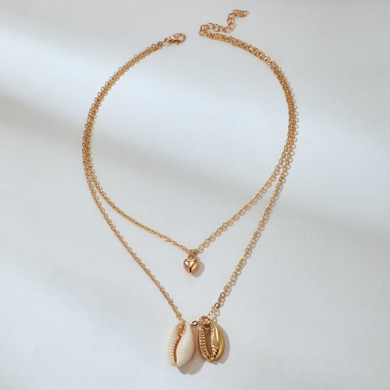 

Shell & Heart Layered Chain Necklace, Gold