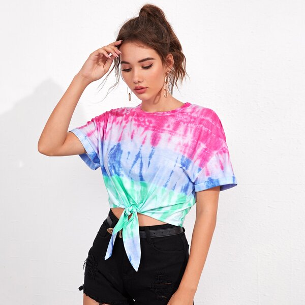 

Tie Dye Knot Front Tee, Multicolor