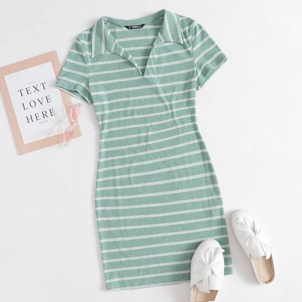 

Plus Striped Bodycon Dress, Mint green