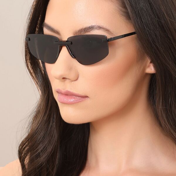 

Metal Thin Rimless Rectangle Sunglasses, Black