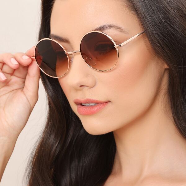 

Large Round Circular Gradient Lens Sunglasses, Brown