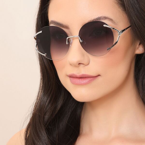 

Split Frame GG Detail Round Lens Sunglasses, Brown