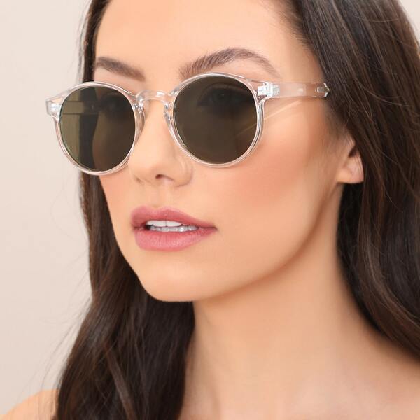 

Clear Round Wayfarer Acrylic Sunglasses, Dark green