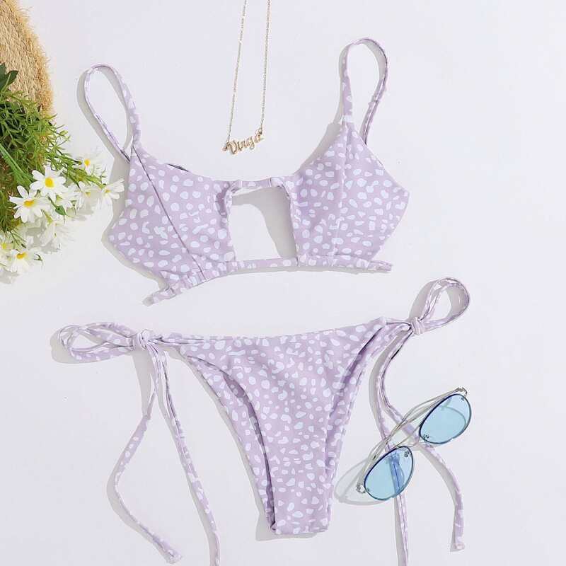 

Dalmatian Cut-out Tie Side Bikini Swimsuit, Pastel lilac purple