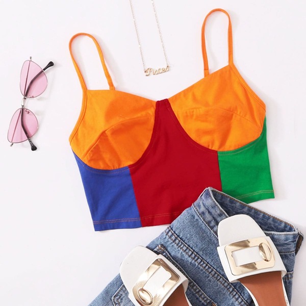 

Colorblock Bustier Crop Cami Top, Multicolor