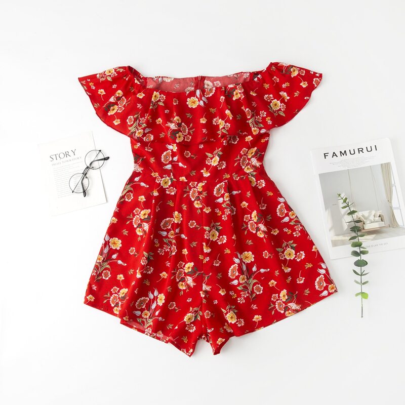 

Floral Ruffle Romper, Red