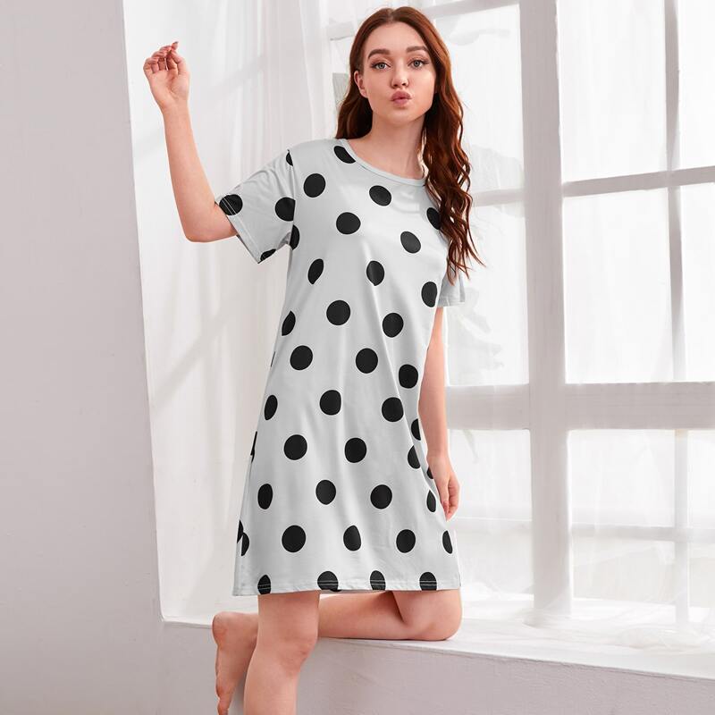 

Polka Dot Night Dress, Light grey