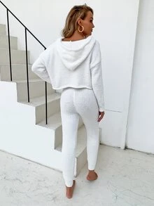 Joyfunear Áo len hai mảnh Dây kéo màu trơn trắng Casual - trắng - Xem 2