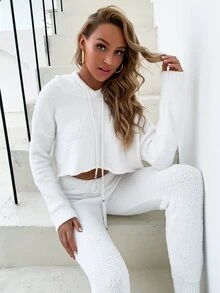 Joyfunear Áo len hai mảnh Dây kéo màu trơn trắng Casual - trắng - Xem 5