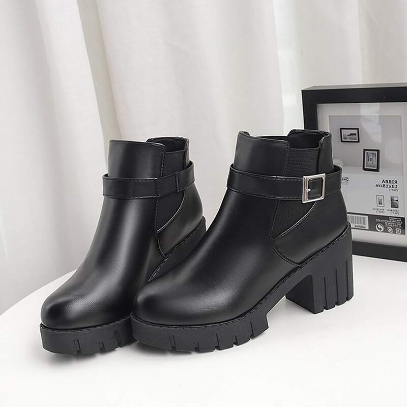 

Chunky Heeled Buckle Chelsea Boots, Black