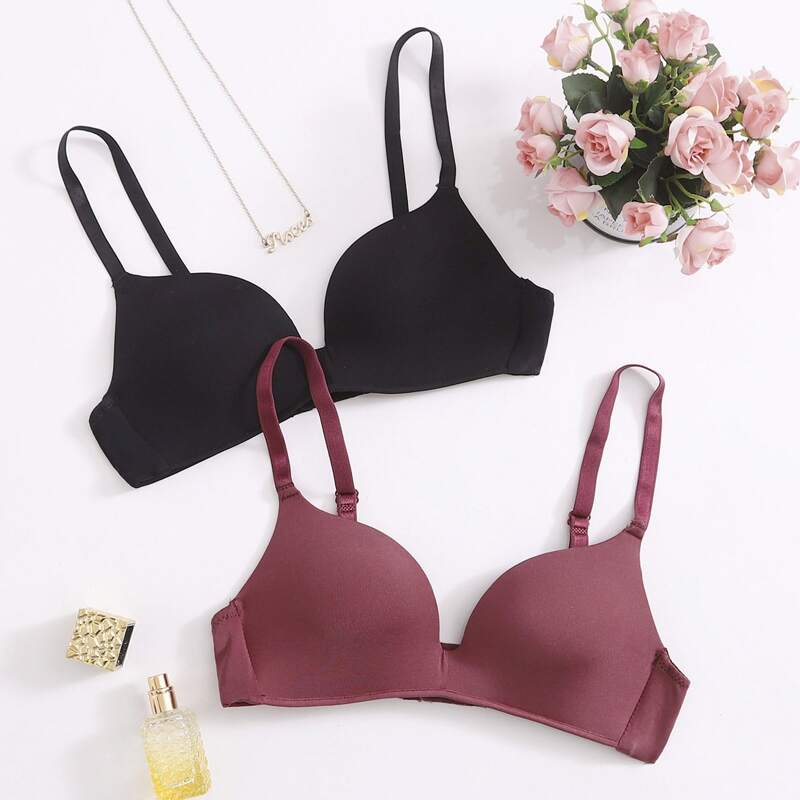 

2pack Solid Wireless Bra Set, Multicolor