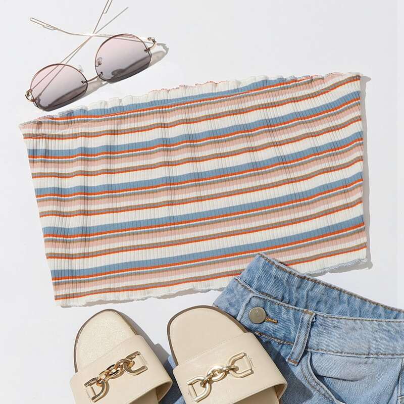 

Lettuce Trim Striped Crop Tube Top, Multicolor
