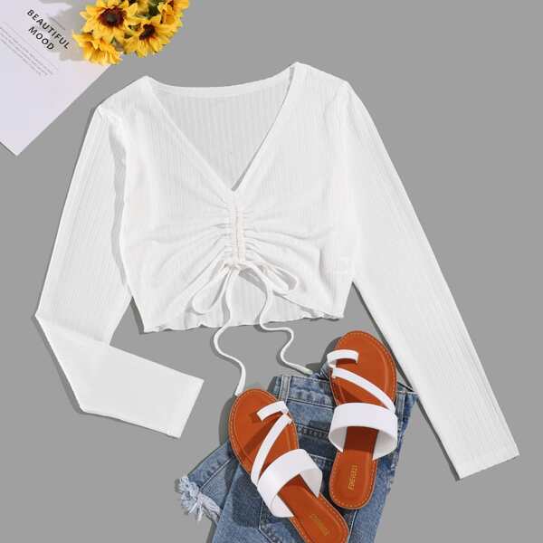 

Drawstring Detail Crop T-Shirt, White